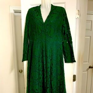 GREEN FLORAL-LACE BELTED A-LINE DRESS. SIZE- US10 CN Xx L